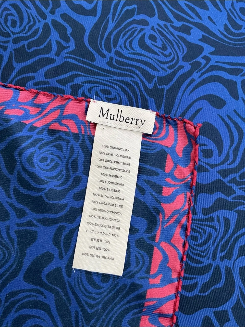Mulberry Organic Silk Rose Floral Square Scarf Blue Pink Italy 26”